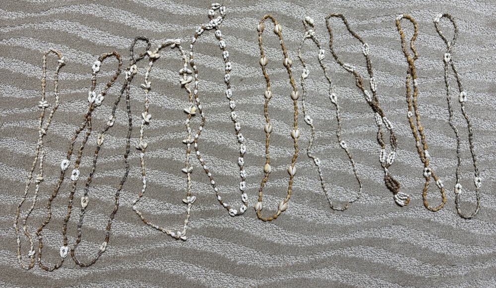 VINTAGE 10 Cowrie Sea Shell & Snail Long LEI NECKLACE Hawaii Luau Surf